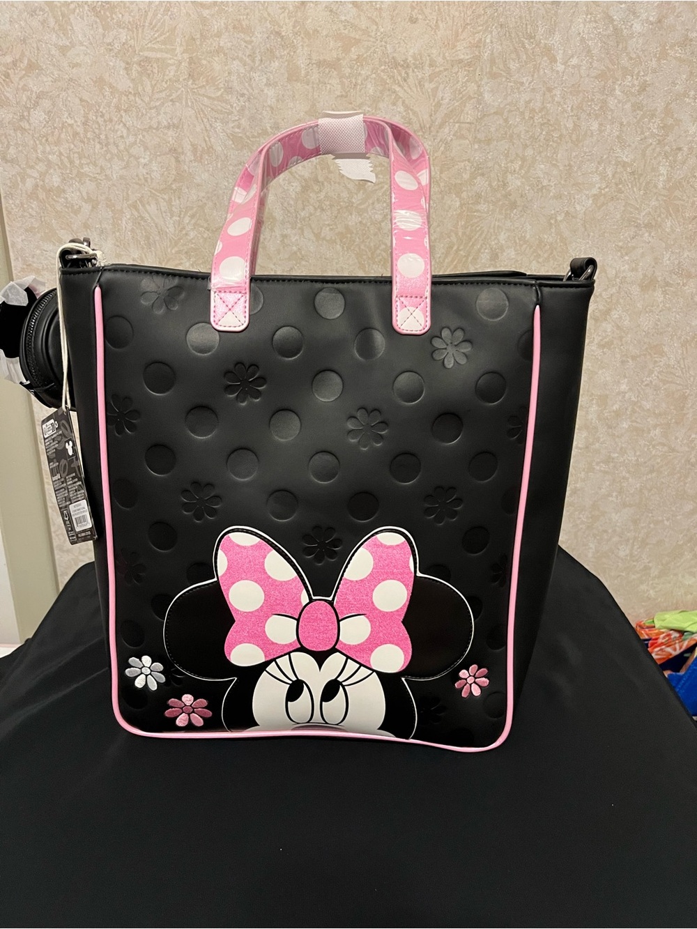 Black & Pink Minnie Mouse Polka Dot Tote